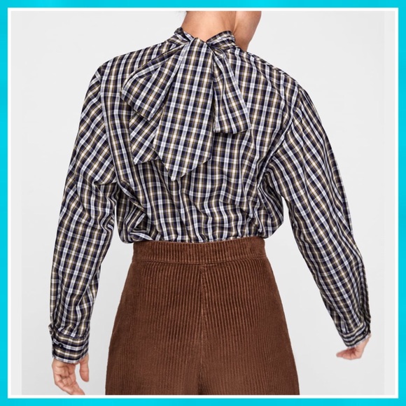 Zara Tops - Zara Plaid Long Sleeve Blouse w/ Cute Bow On Back